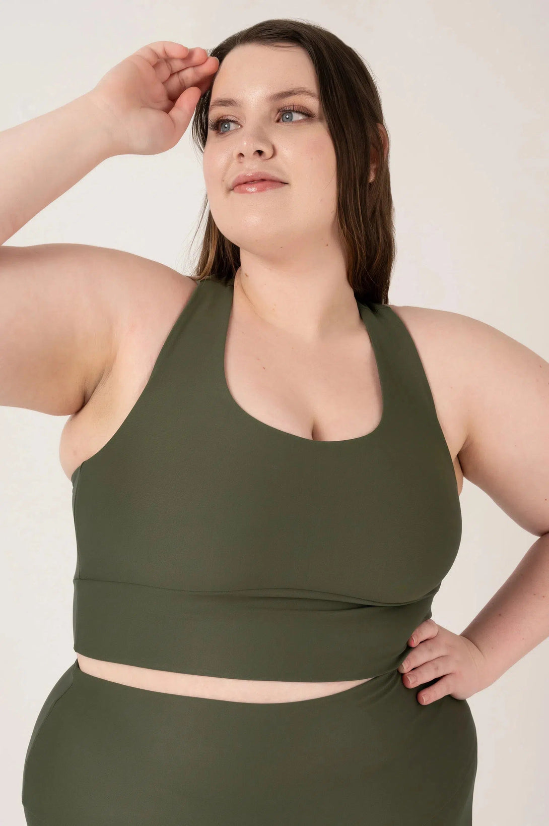 Performance T Back Comfort Crop Top - Dark Khaki-Activewear-Exoticathletica