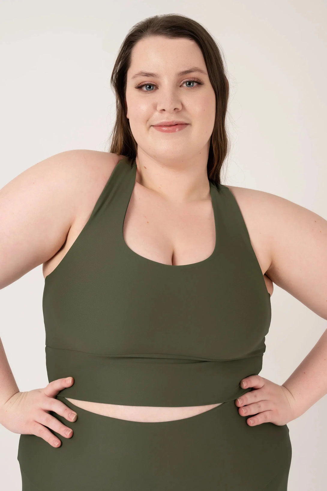 Performance T Back Comfort Crop Top - Dark Khaki-Activewear-Exoticathletica