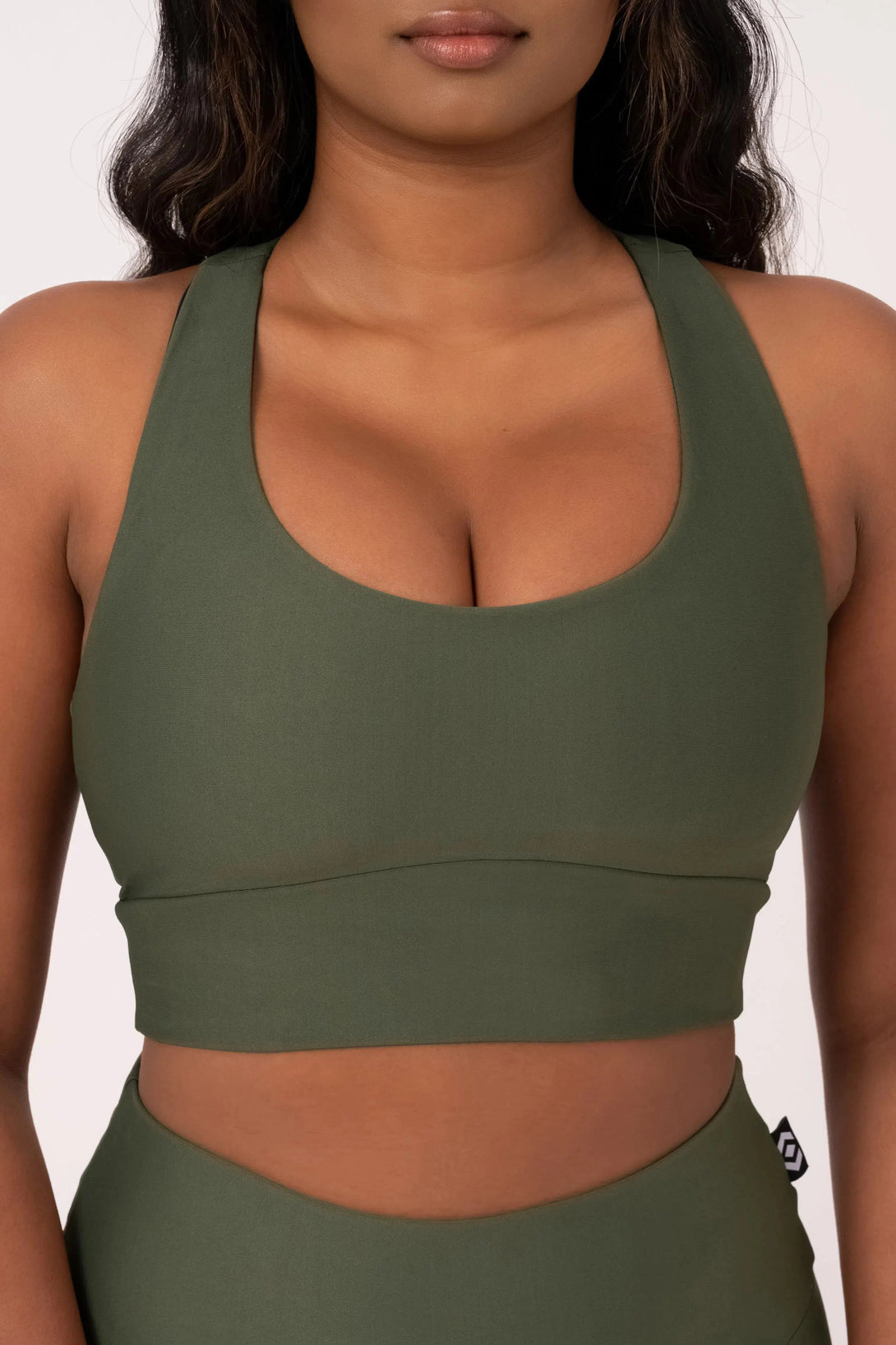 Performance T Back Comfort Crop Top - Dark Khaki-Activewear-Exoticathletica