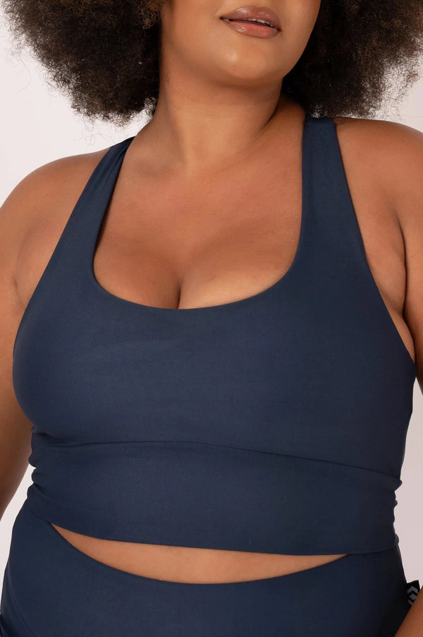 Performance T Back Comfort Crop Top - Dark Navy-Activewear-Exoticathletica