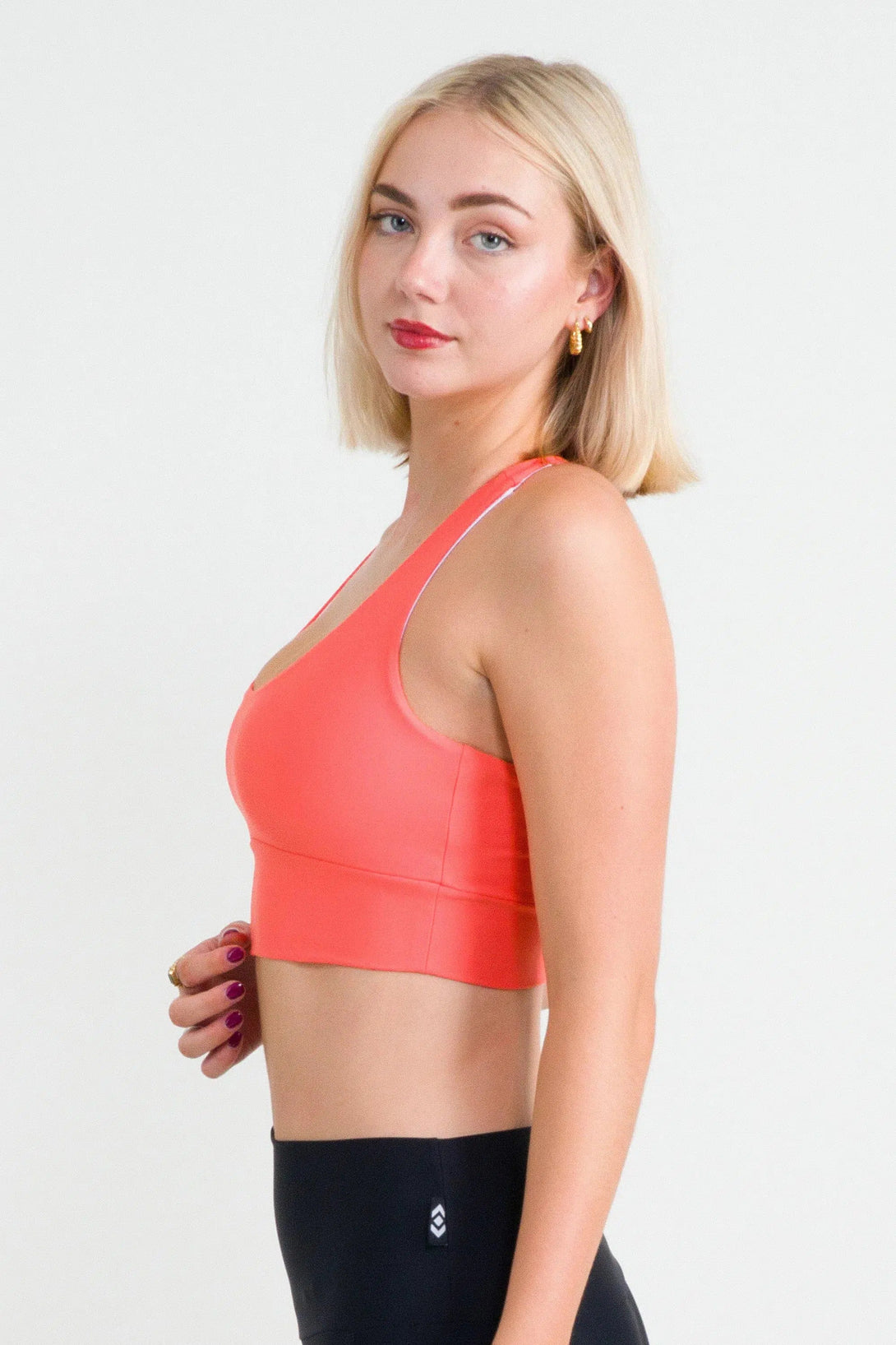 Performance T Back Comfort Crop Top - Neon Coral-Activewear-Exoticathletica