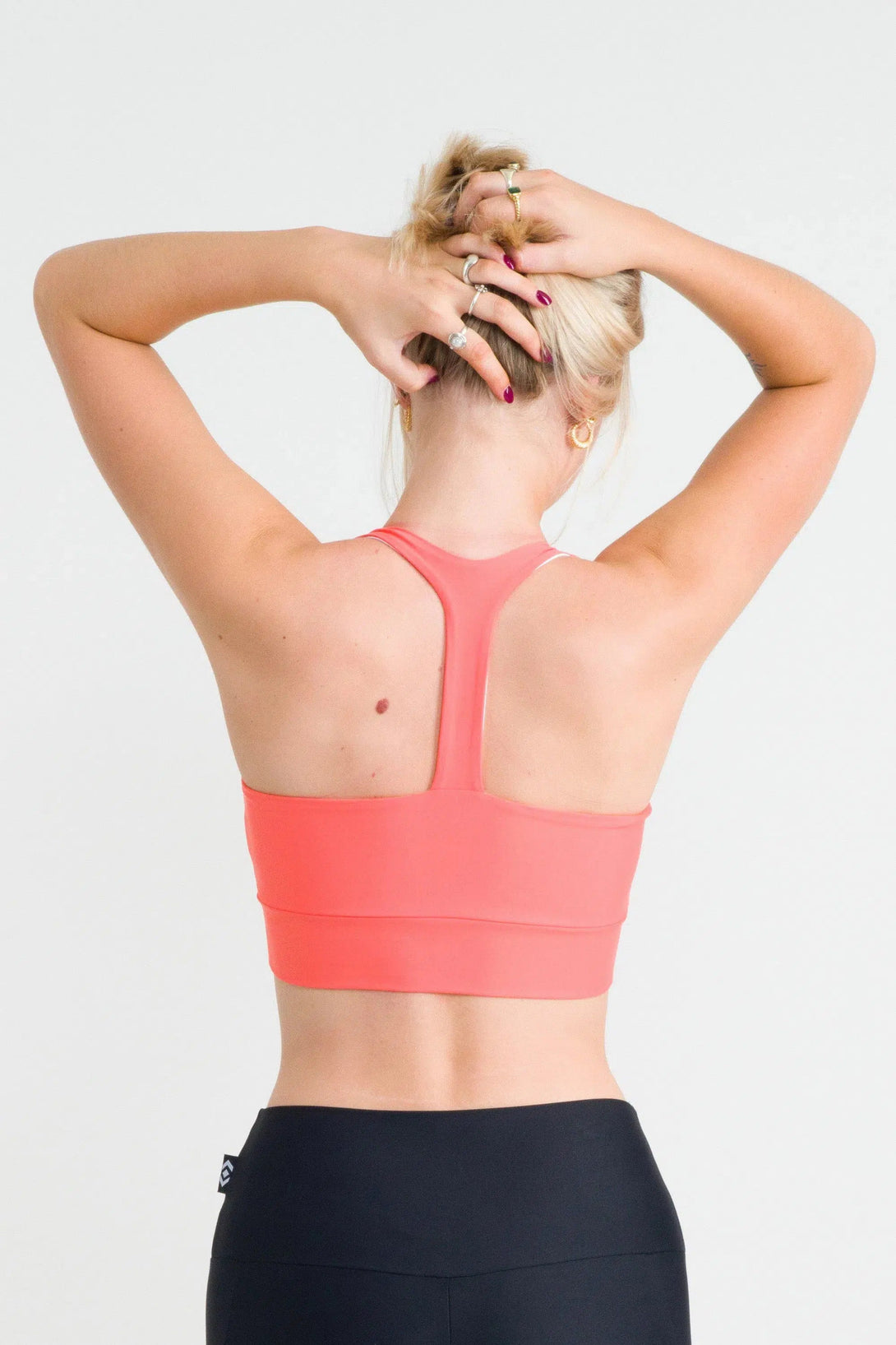 Performance T Back Comfort Crop Top - Neon Coral-Activewear-Exoticathletica