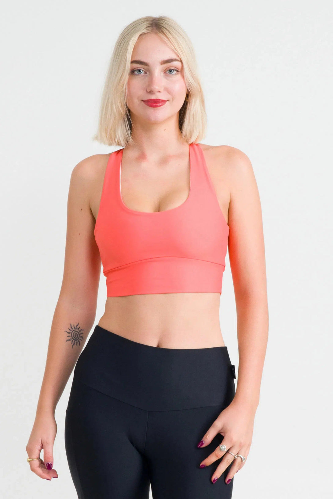 Performance T Back Comfort Crop Top - Neon Coral-Activewear-Exoticathletica