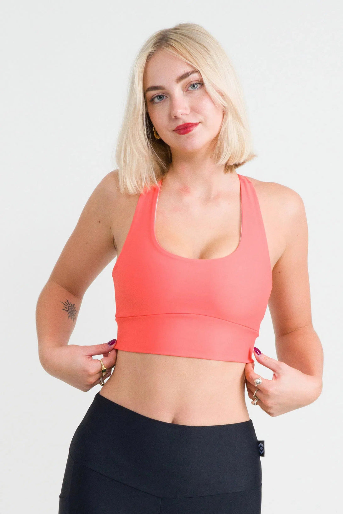 Performance T Back Comfort Crop Top - Neon Coral-Activewear-Exoticathletica