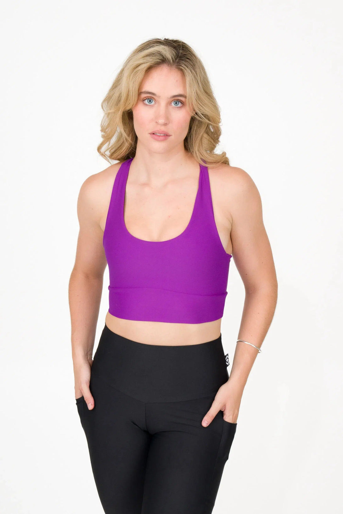 Performance T Back Comfort Crop Top - Purple-Activewear-Exoticathletica