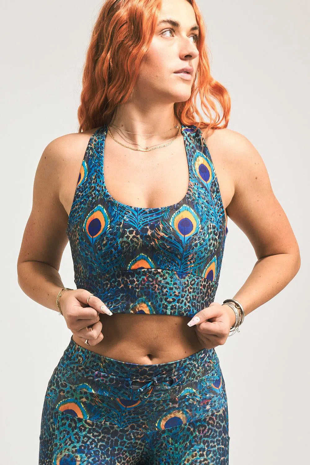 Performance T Back Comfort Crop Top - Rock Around The Peacock-Activewear-Exoticathletica