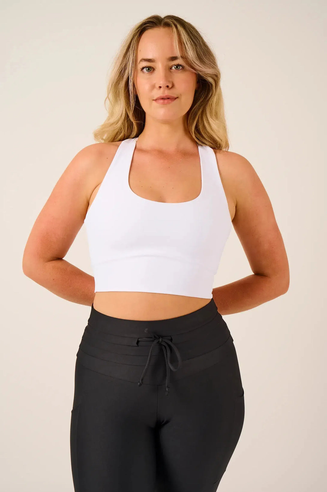 Performance T Back Comfort Crop Top - White-Activewear-Exoticathletica