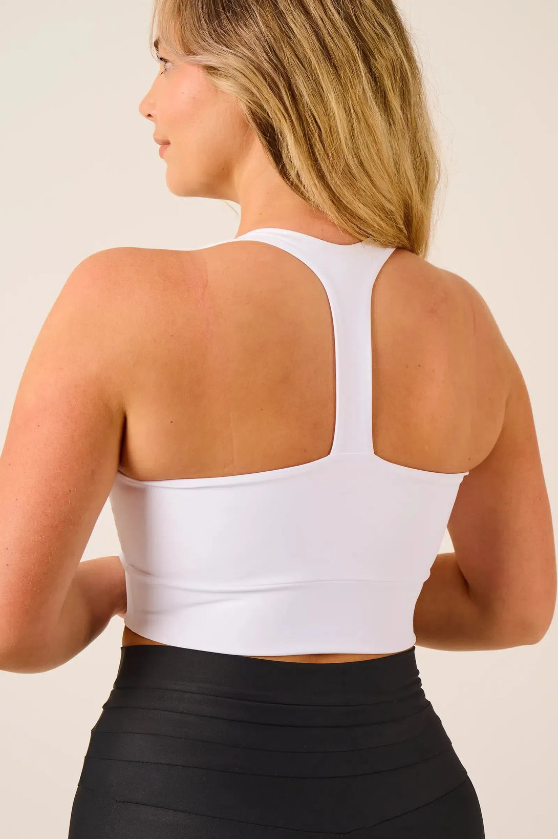 Performance T Back Comfort Crop Top - White-Activewear-Exoticathletica