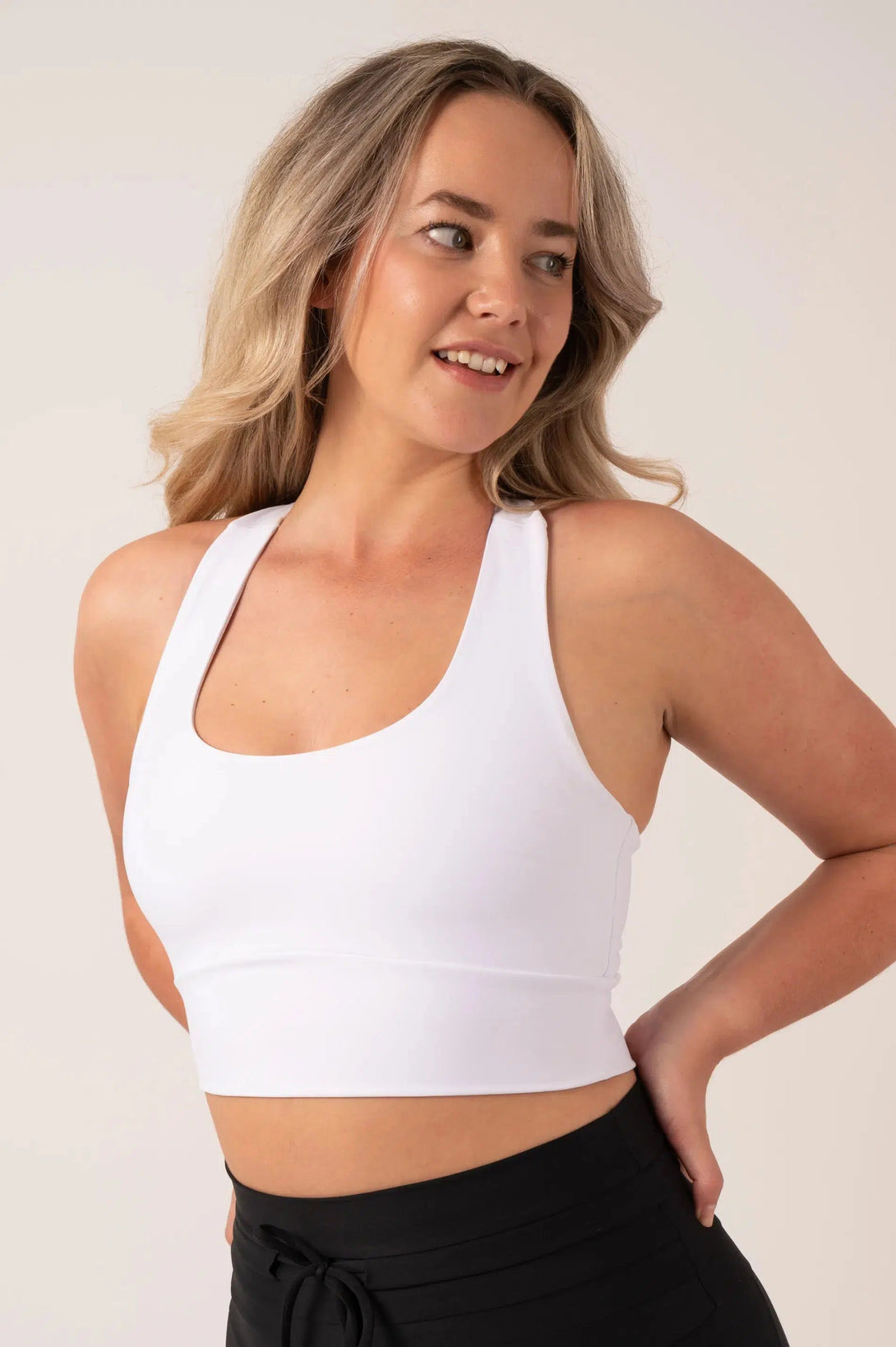 Performance T Back Comfort Crop Top - White-Activewear-Exoticathletica