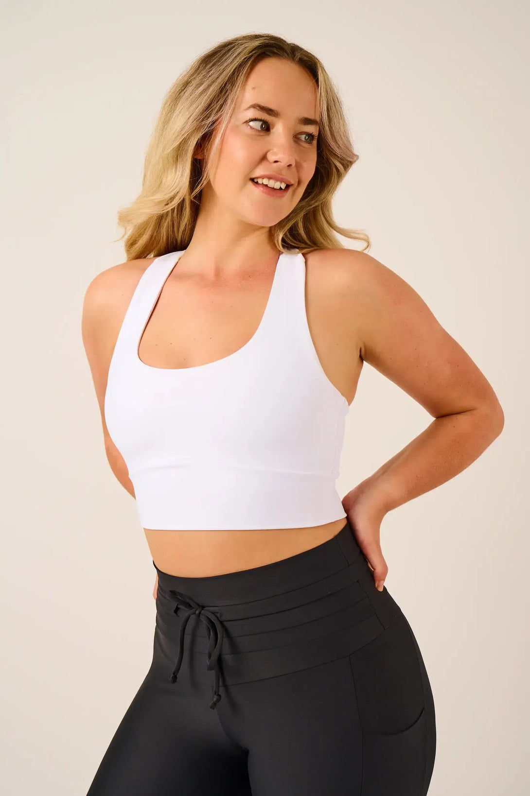 Performance T Back Comfort Crop Top - White-Activewear-Exoticathletica