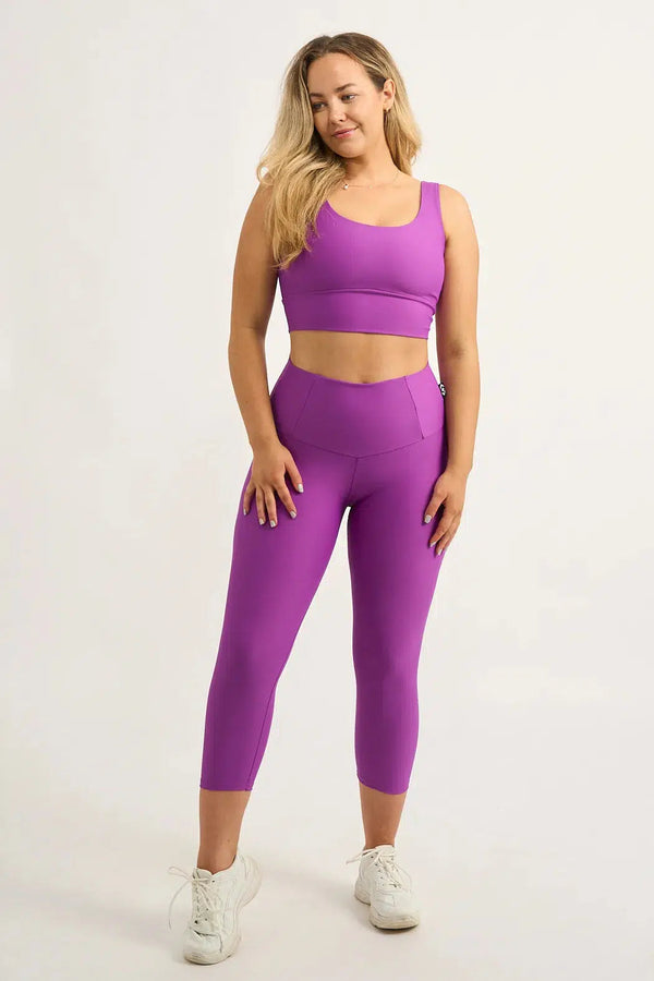 Performance Tummy Control High Waisted Capri Leggings - Purple-Activewear-Exoticathletica