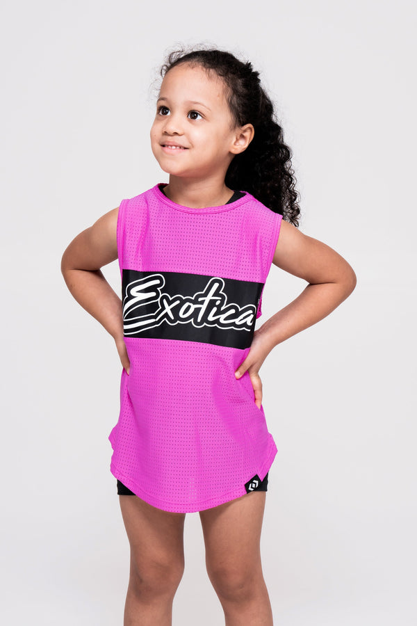 Pink Bball Mesh - Kids Sleeveless Exotica Boyfriend Tee-Activewear-Exoticathletica