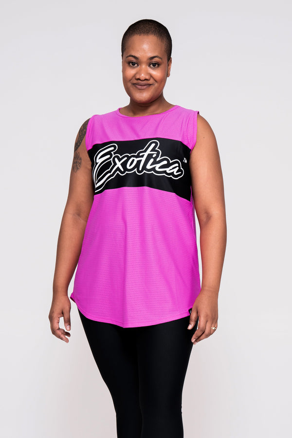 Pink Bball Mesh - Sleeveless Exotica Boyfriend Tee-Activewear-Exoticathletica
