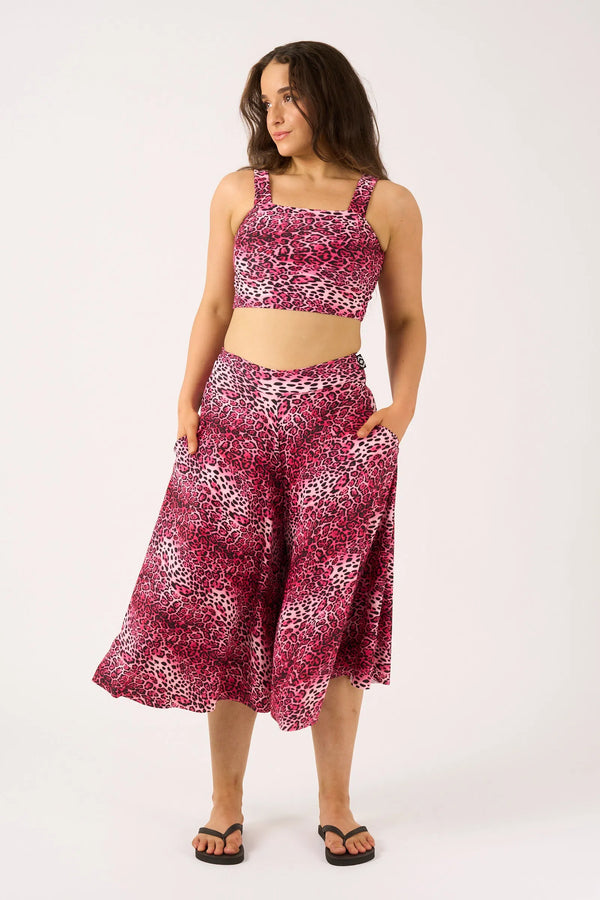 Pink Primal Animal Silky - Palazzo Culotte With Pocket-Activewear-Exoticathletica