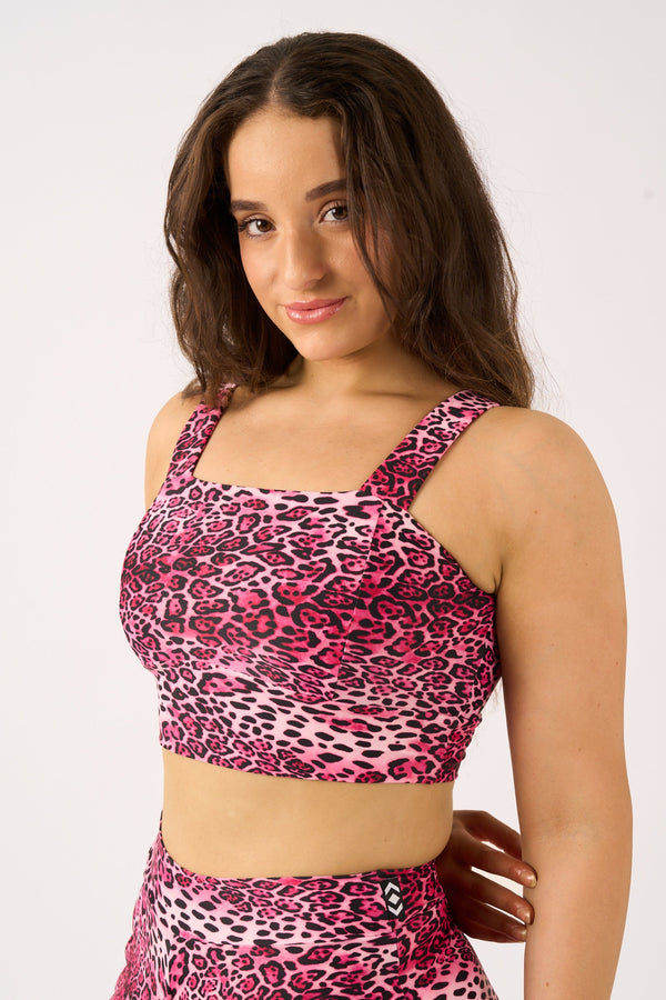 Pink Primal Animal Silky - Square Neck Comfort Crop Top-9358328380931-Activewear-Exoticathletica