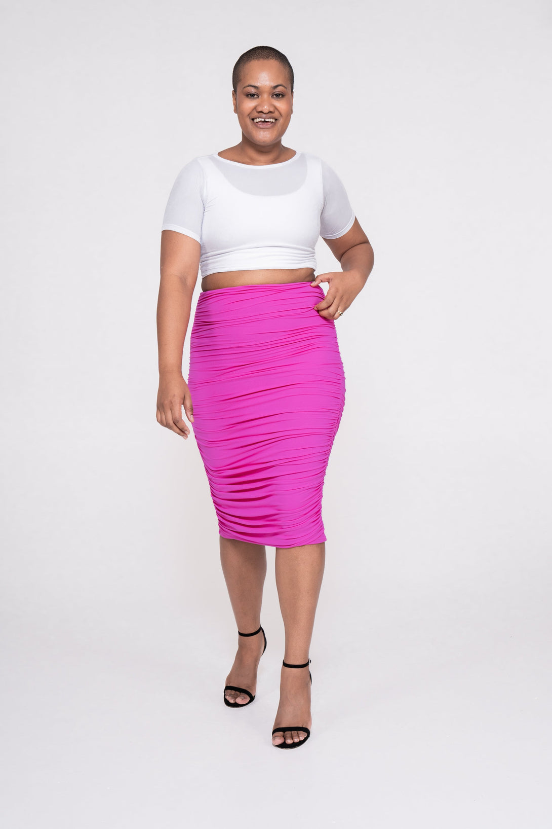 Pink Soft to Touch - Ruched Midi Skirt-Activewear-Exoticathletica