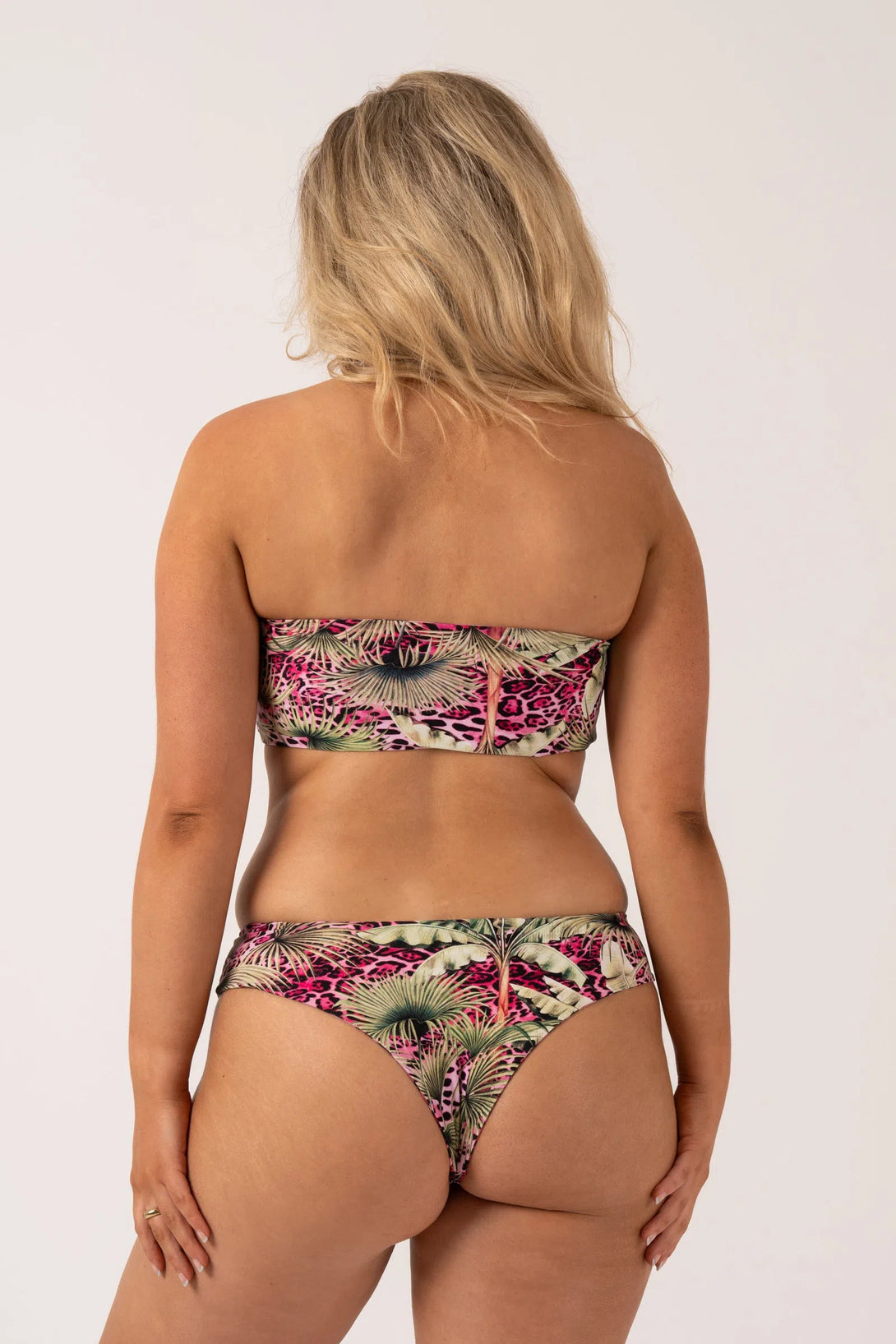 Pink Tropical Leopard Silky - Reversible Bandeau Bow Bikini Top-Activewear-Exoticathletica