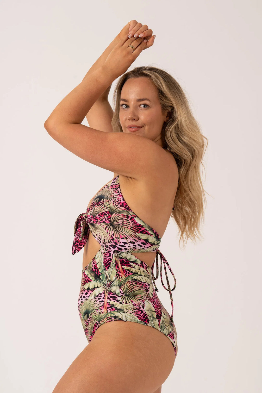 Pink Tropical Leopard Silky - Reversible Cut Out One Piece-Activewear-Exoticathletica