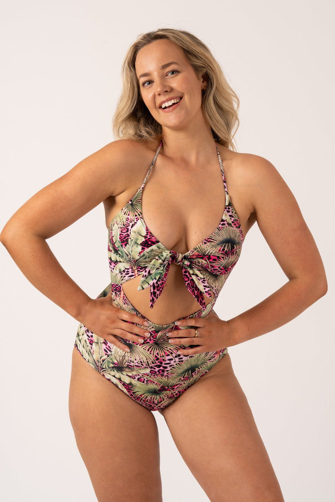 Pink Tropical Leopard Silky - Reversible Cut Out One Piece-Activewear-Exoticathletica