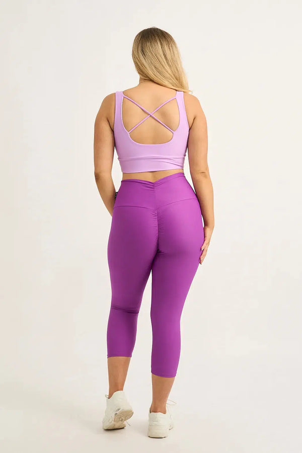 Purple Performance - Double Booty Scrunch High Waisted Capri Leggings-Activewear-Exoticathletica