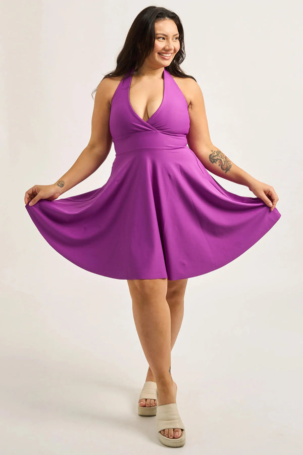 Purple Performance - Halter Comfort Crop Mini Dress-Activewear-Exoticathletica