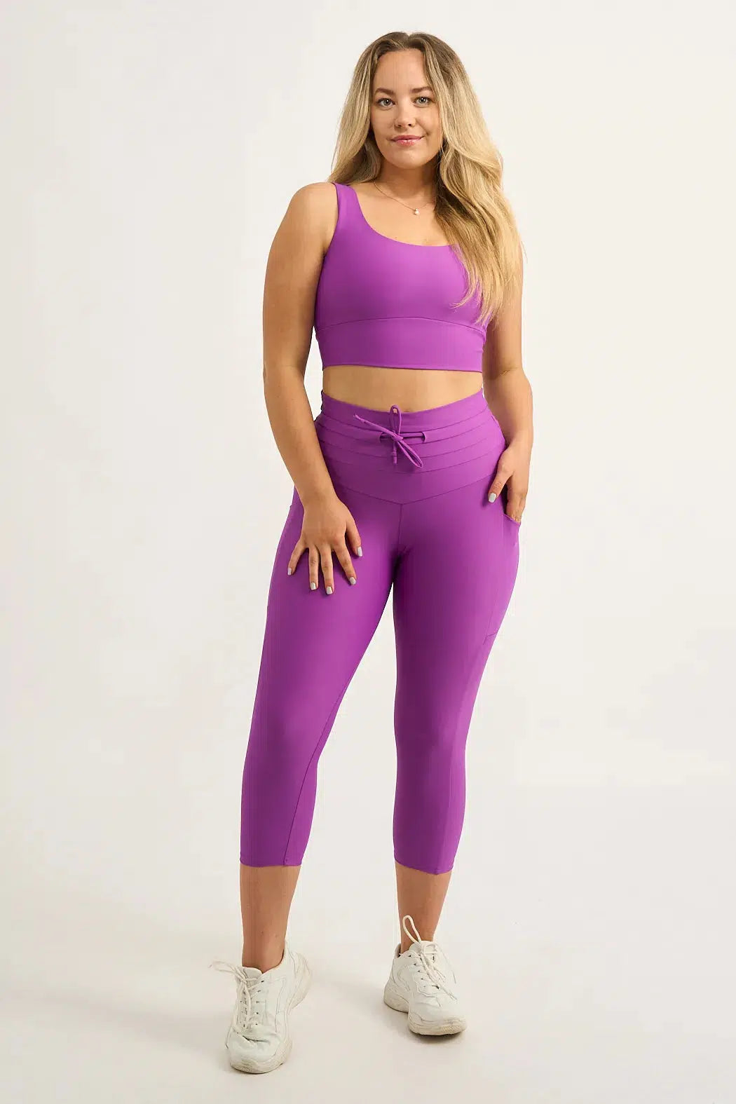 Purple Performance - Panel Pocket Drawstring Capri Leggings-9358328349563-Activewear-Exoticathletica