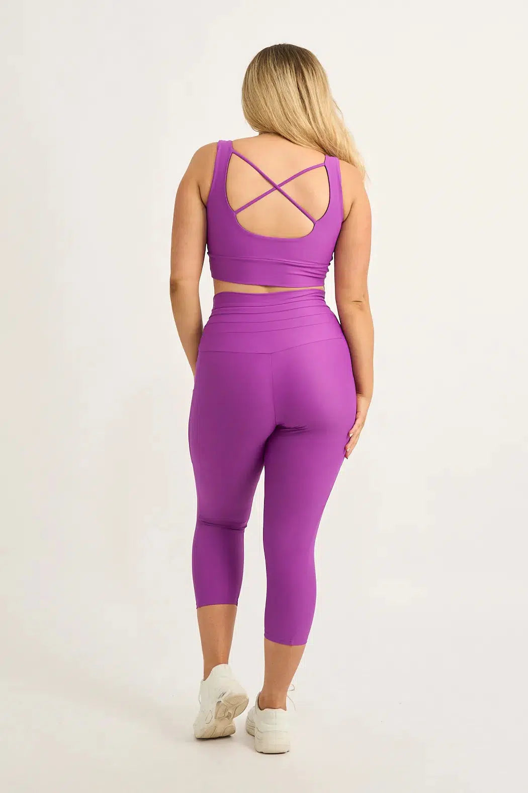 Purple Performance - Panel Pocket Drawstring Capri Leggings-Activewear-Exoticathletica