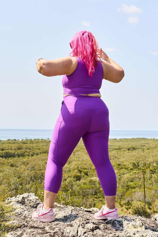 Purple Performance - Panel Pocket High Waisted Capri Leggings-Activewear-Exoticathletica