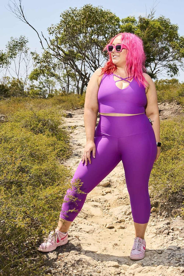 Purple Performance - Panel Pocket High Waisted Capri Leggings-Activewear-Exoticathletica