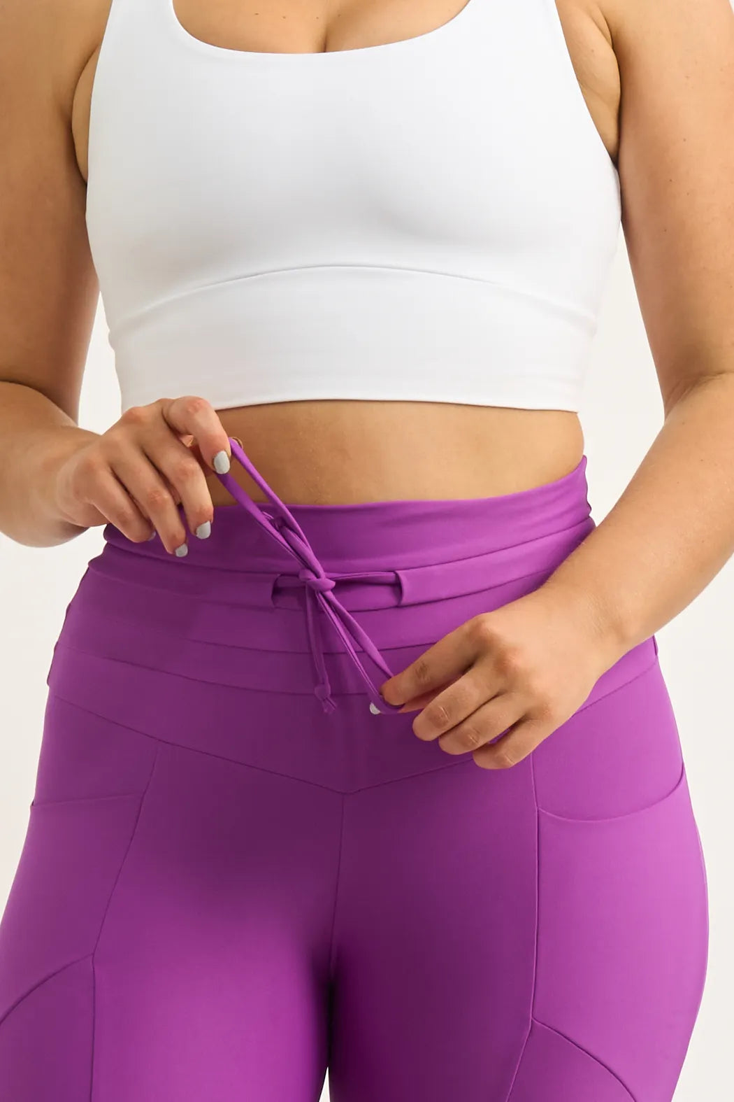 Purple Performance - Pocket Booty Shaper Drawstring Capri Leggings-Activewear-Exoticathletica