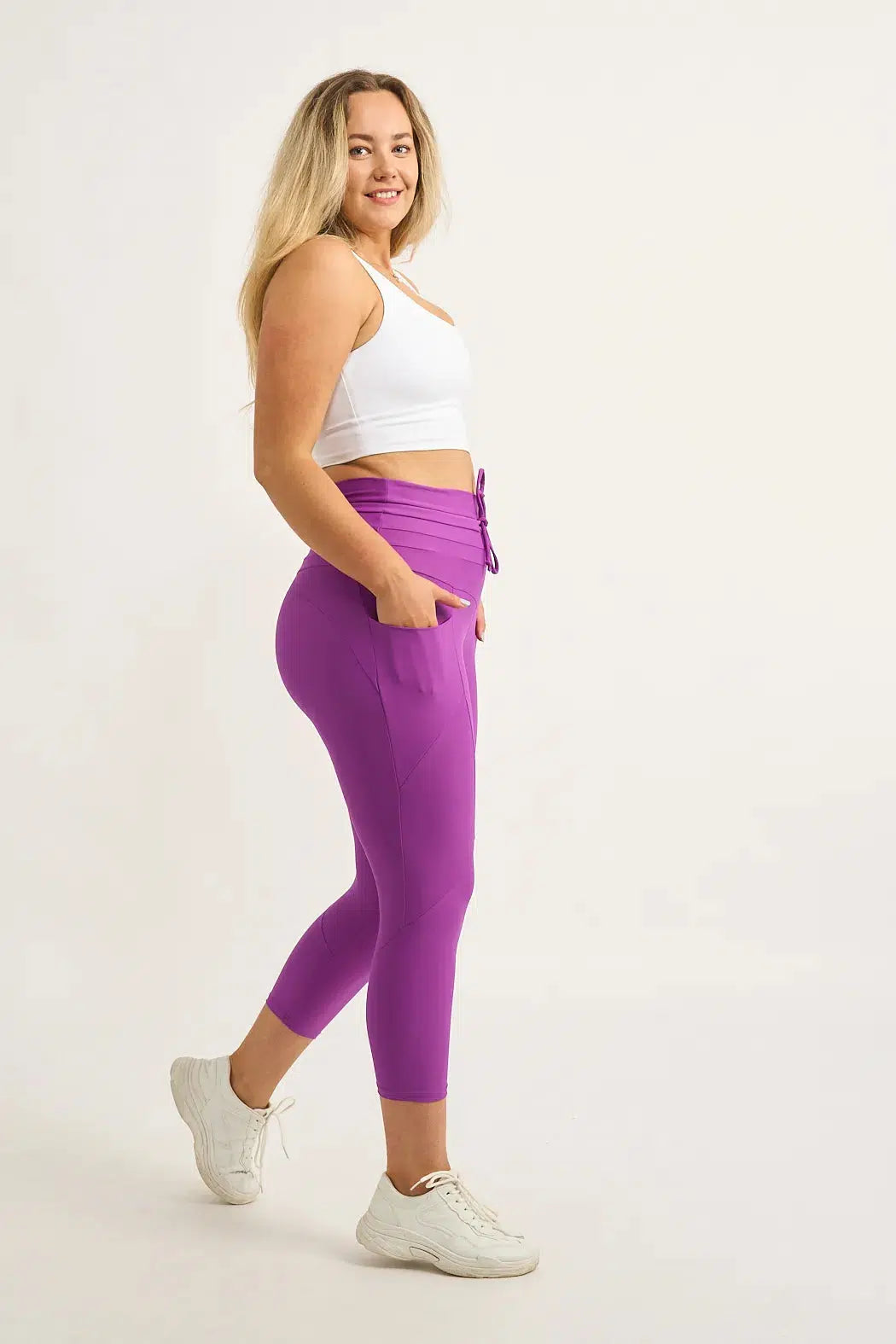 Purple Performance - Pocket Booty Shaper Drawstring Capri Leggings-Activewear-Exoticathletica