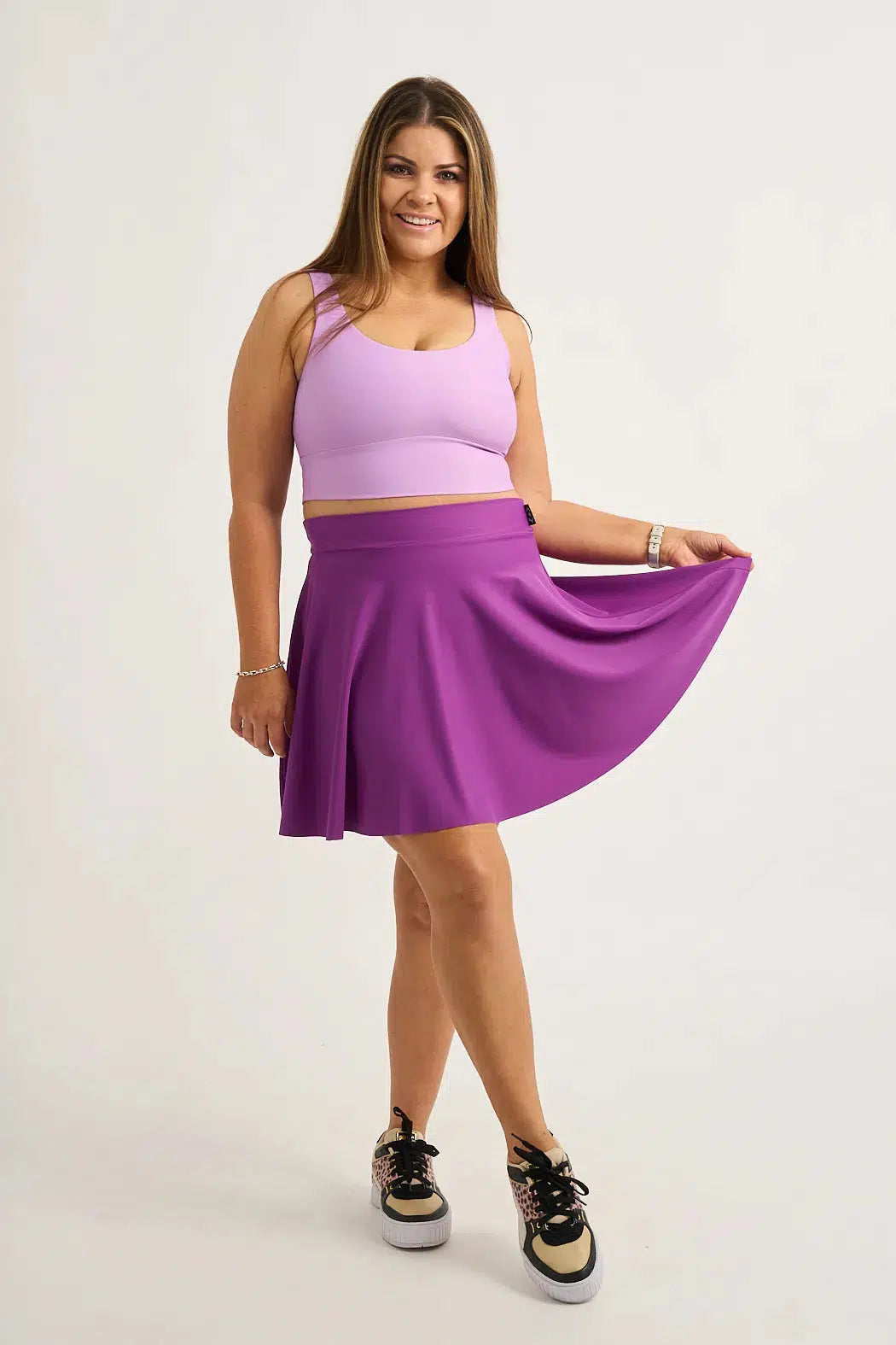 Purple Silky - Narrow Waisted Mini Skater Skirt-9358328332954-Activewear-Exoticathletica