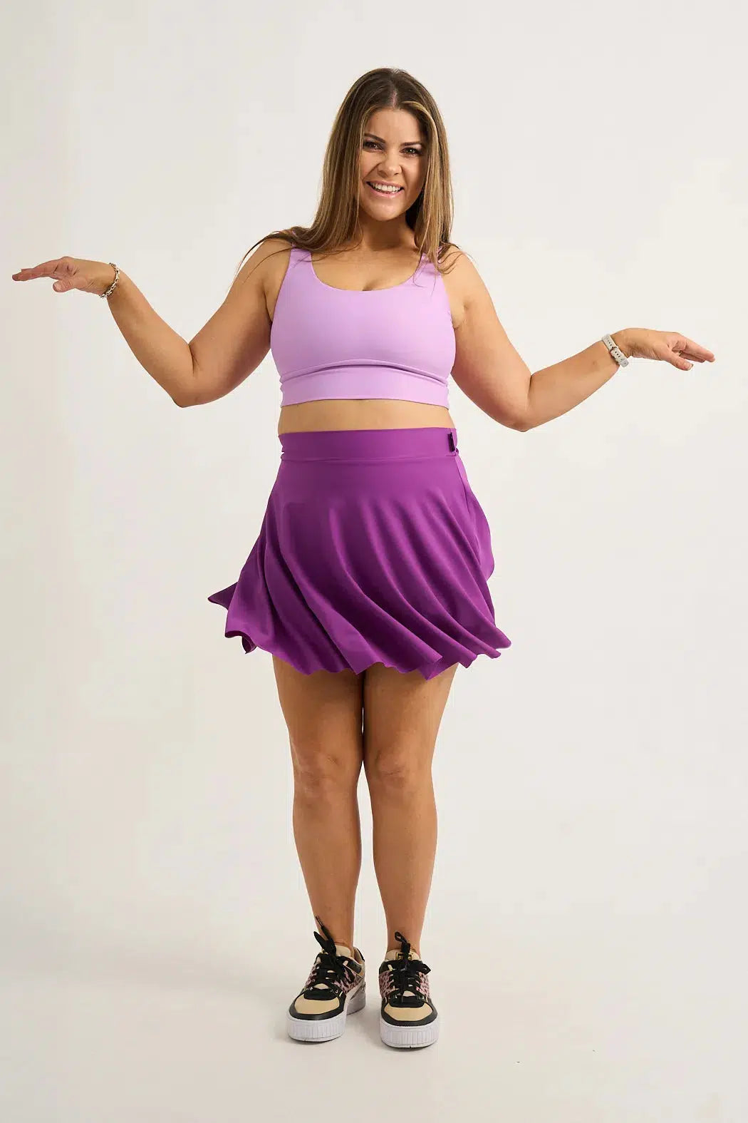 Purple Silky - Narrow Waisted Mini Skater Skirt-Activewear-Exoticathletica