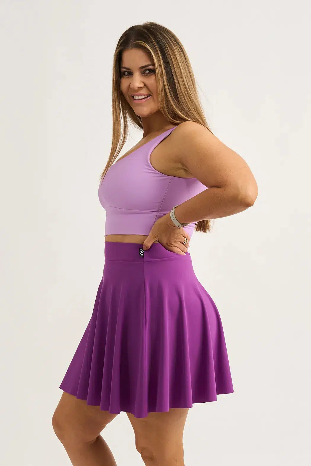 Purple Silky - Narrow Waisted Mini Skater Skirt-Activewear-Exoticathletica