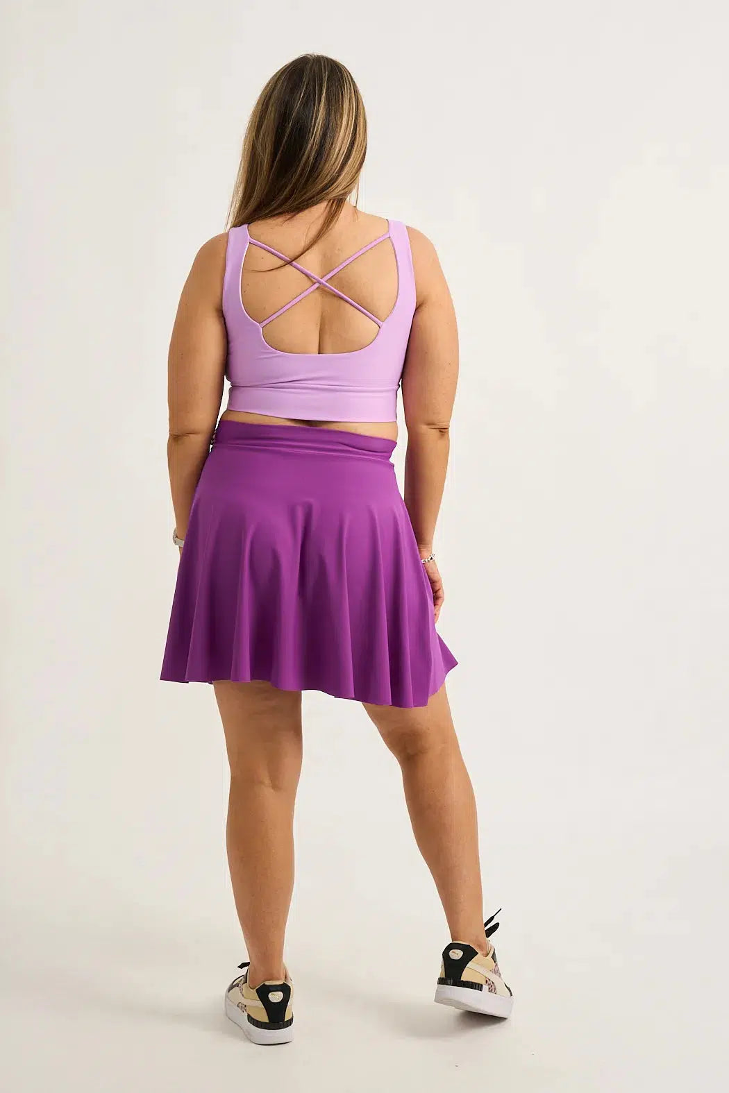 Purple Silky - Narrow Waisted Mini Skater Skirt-Activewear-Exoticathletica