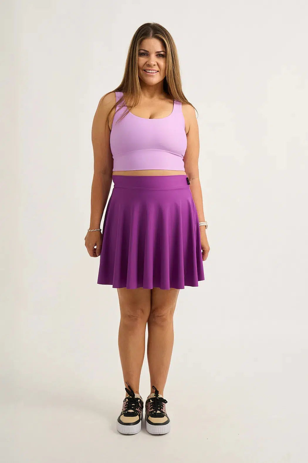 Purple Silky - Narrow Waisted Mini Skater Skirt-Activewear-Exoticathletica