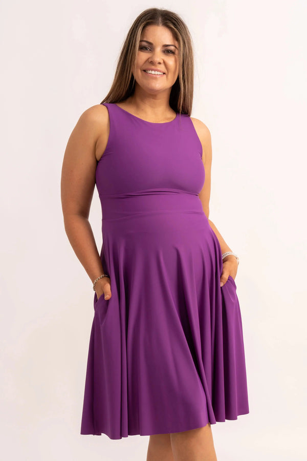 Purple Silky - Reversible Comfort Crop Midi Dress W/ Pockets-9358328333852-Activewear-Exoticathletica