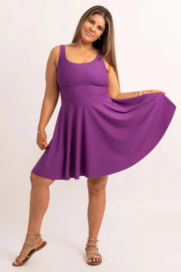 Purple Silky - Scoop Neck Comfort Crop Mini Dress-9358328336075-Activewear-Exoticathletica