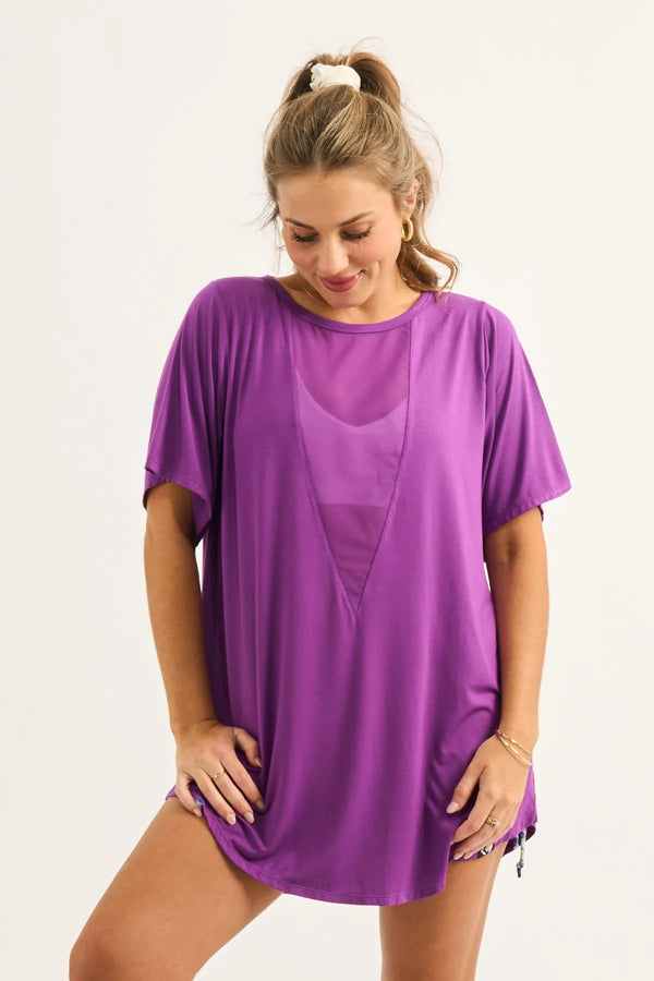 Purple Slinky To Touch - Net V Front Boyfriend Tee-Activewear-Exoticathletica