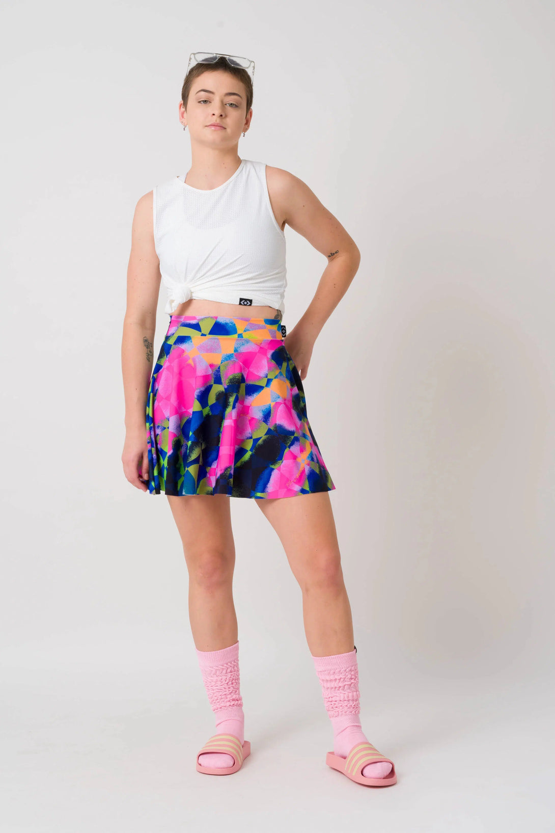 Razzle Dazzle Silky - Narrow Waisted Mini Skater Skirt-Activewear-Exoticathletica