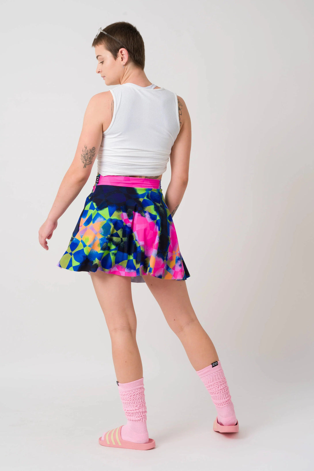 Razzle Dazzle Silky - Narrow Waisted Mini Skater Skirt-Activewear-Exoticathletica