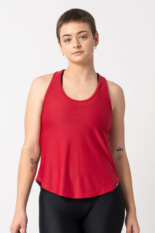 Red Bball Mesh - Racer Back Tank Top-Activewear-Exoticathletica