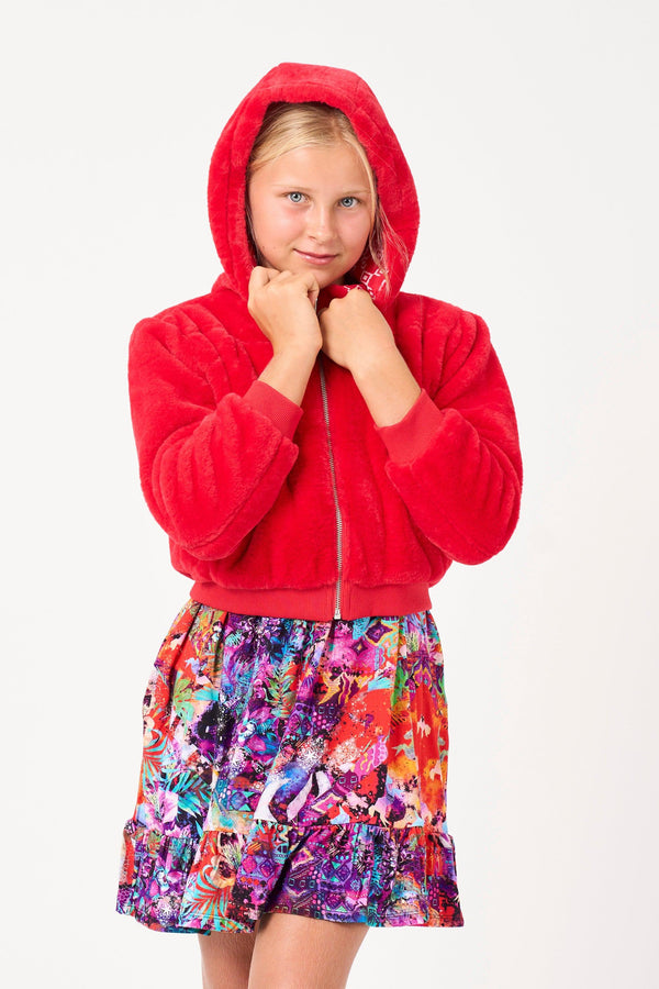 Red Faux Fur - Kids Floofy Jacket-Activewear-Exoticathletica