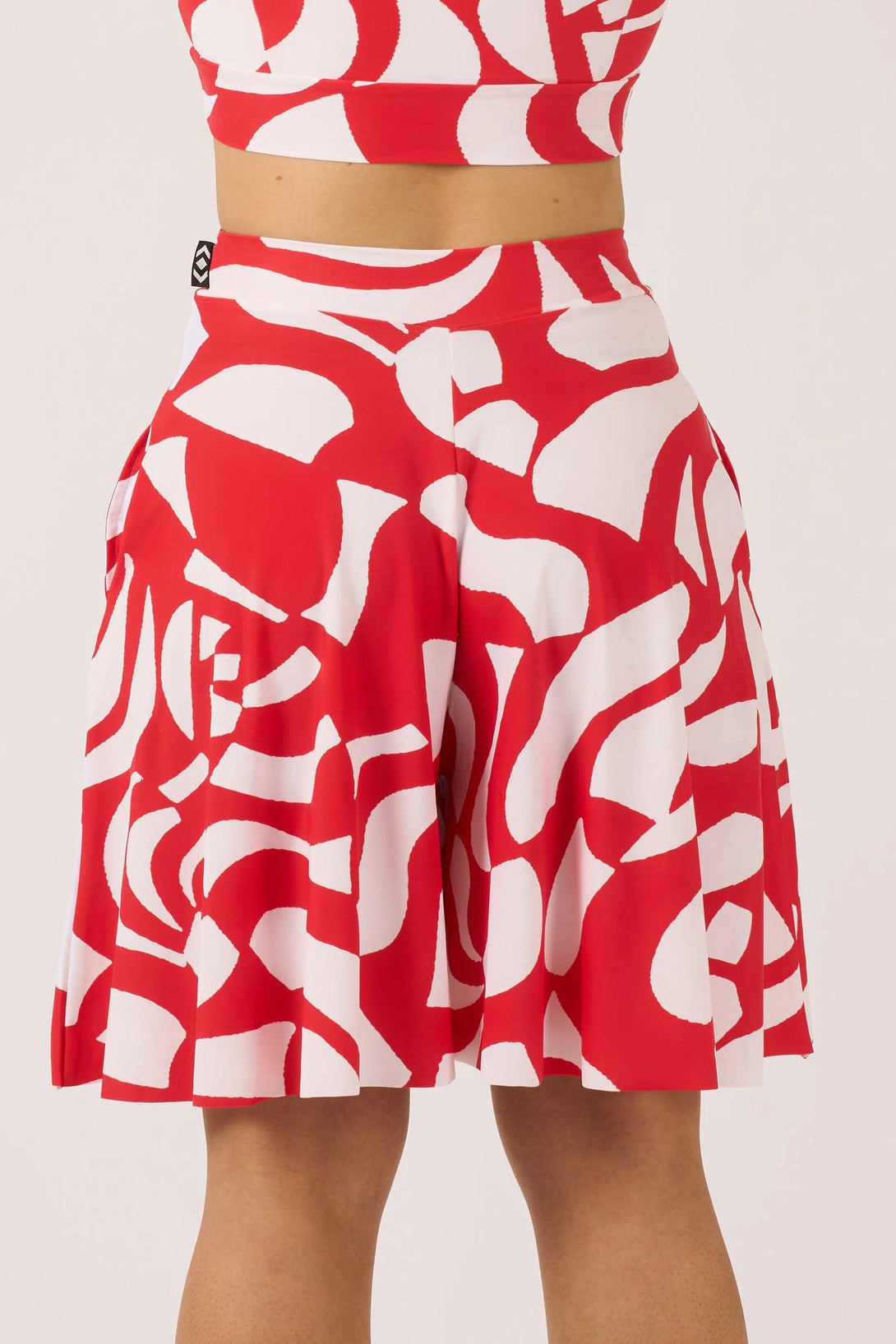 Red Geo Waves Silky - Palazzo Short With Pocket-9358328379652-Activewear-Exoticathletica