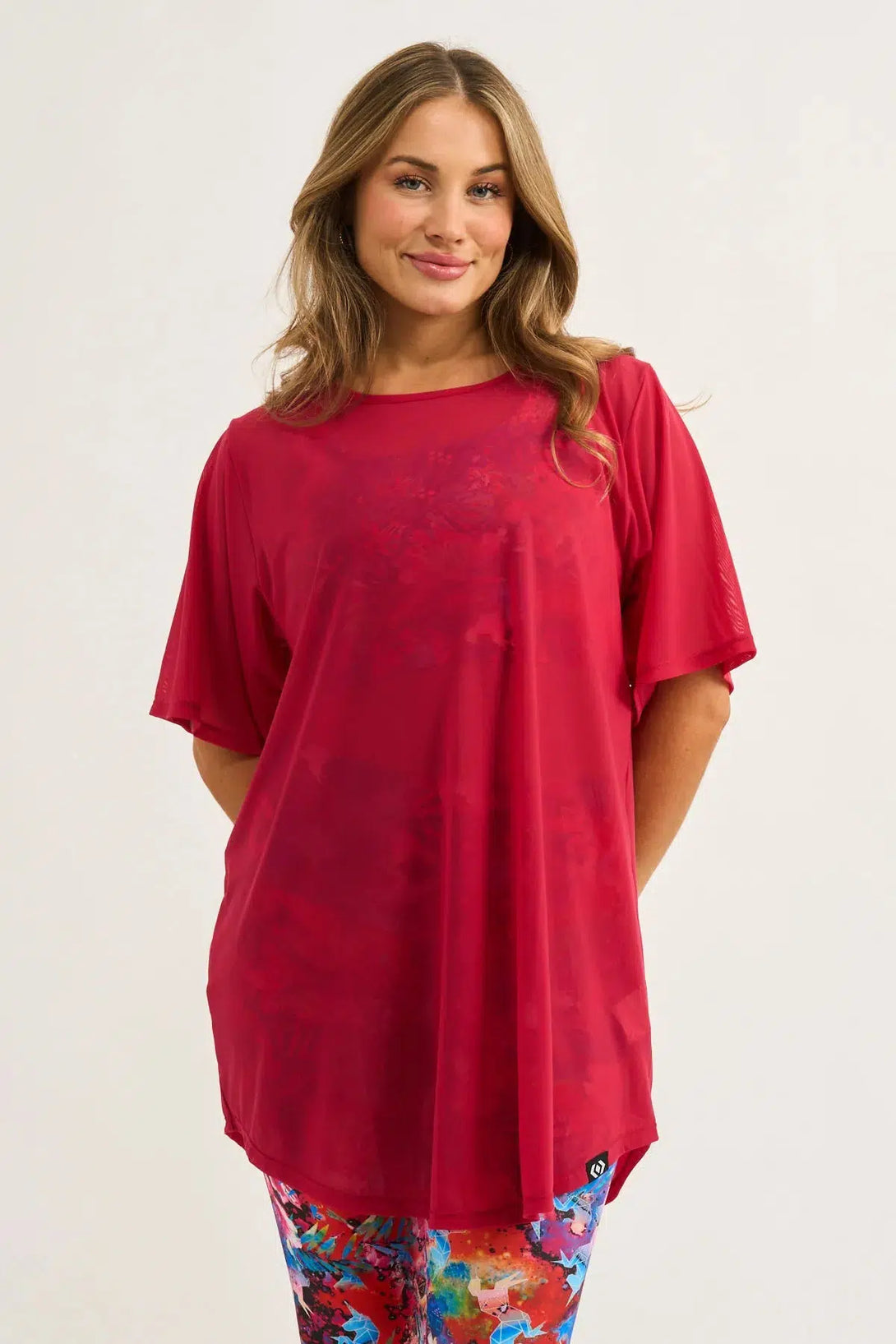 Red Net - Plain Boyfriend Tee-9358328338550-Activewear-Exoticathletica