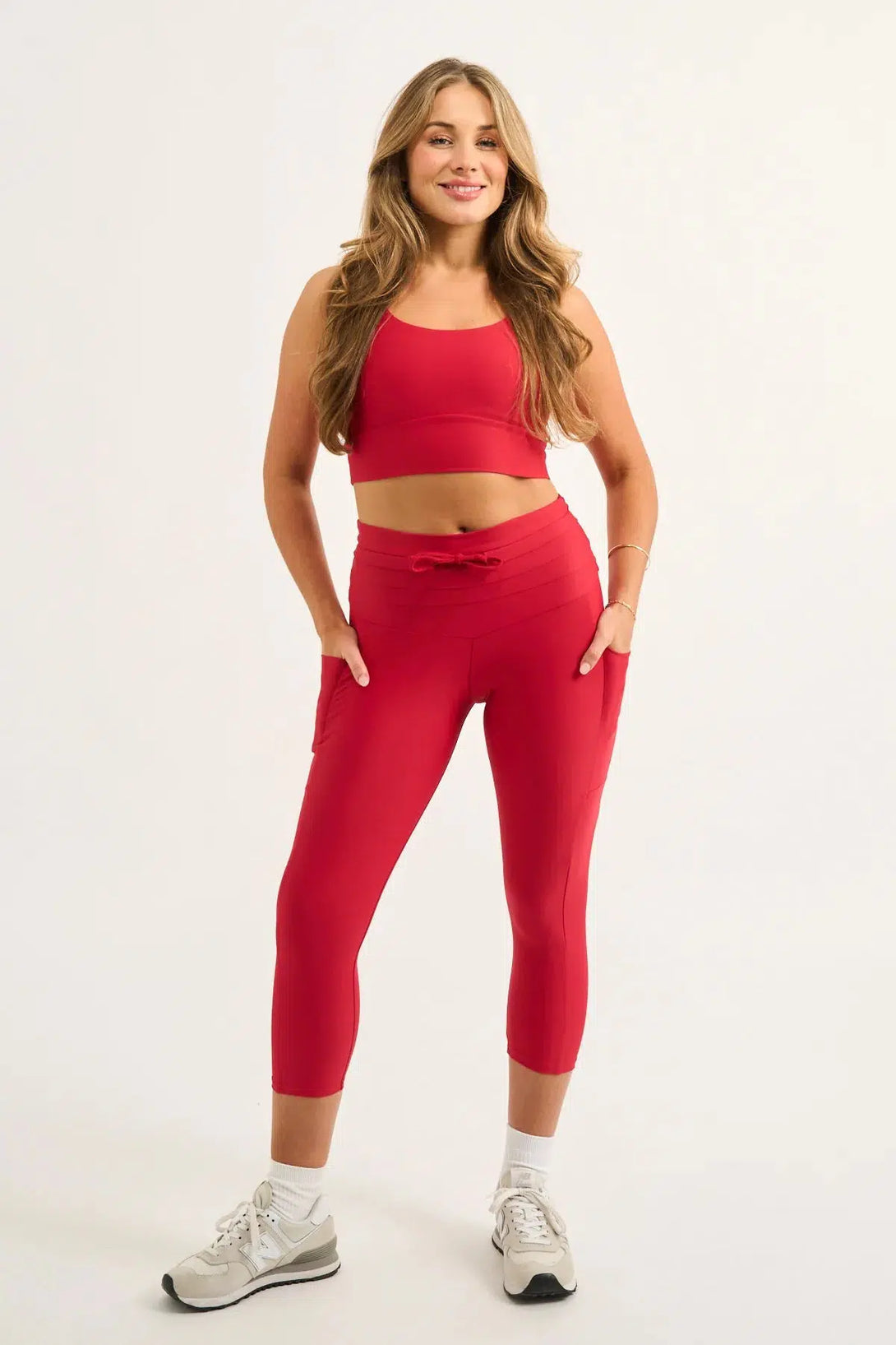 Red Performance - Panel Pocket Drawstring Capri Leggings-9358328350033-Activewear-Exoticathletica