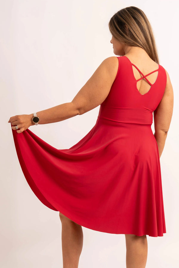 Red Silky - Reversible Comfort Crop Midi Dress W/ Pockets-9358328334453-Activewear-Exoticathletica