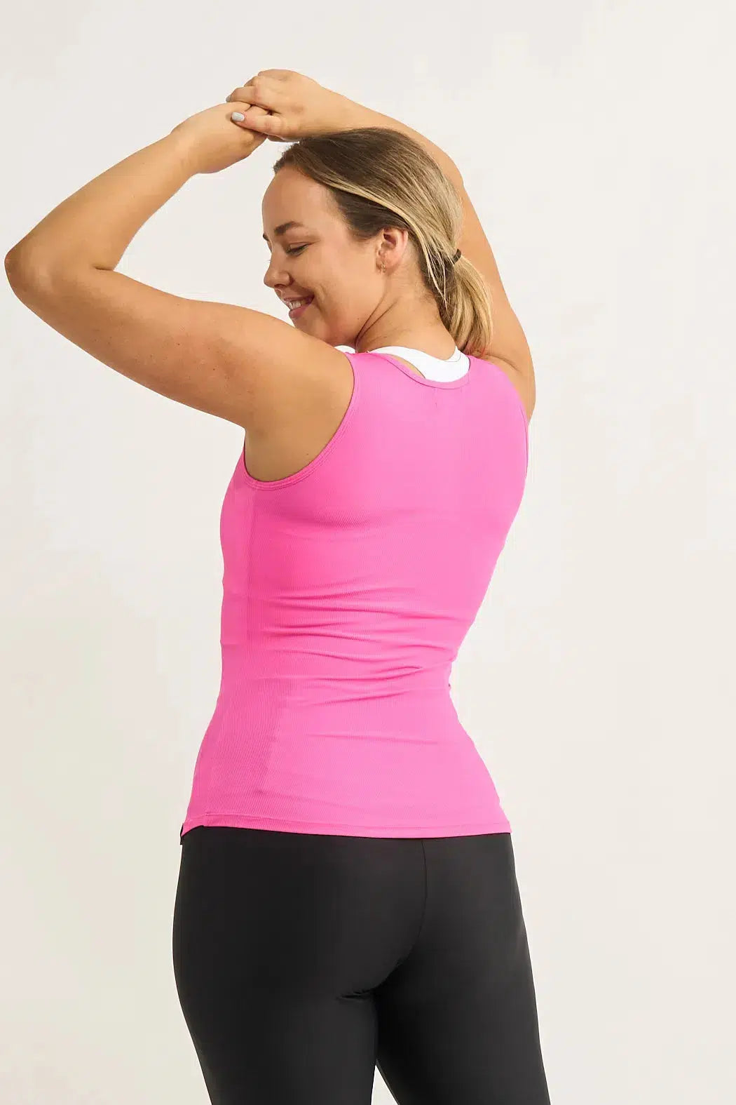 Rib Knit Fitted Tank - Candy Pink-Activewear-Exoticathletica