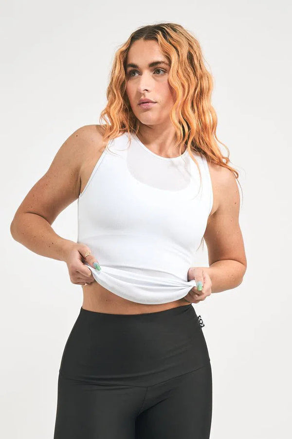 Rib Knit Fitted Tank - White-Activewear-Exoticathletica