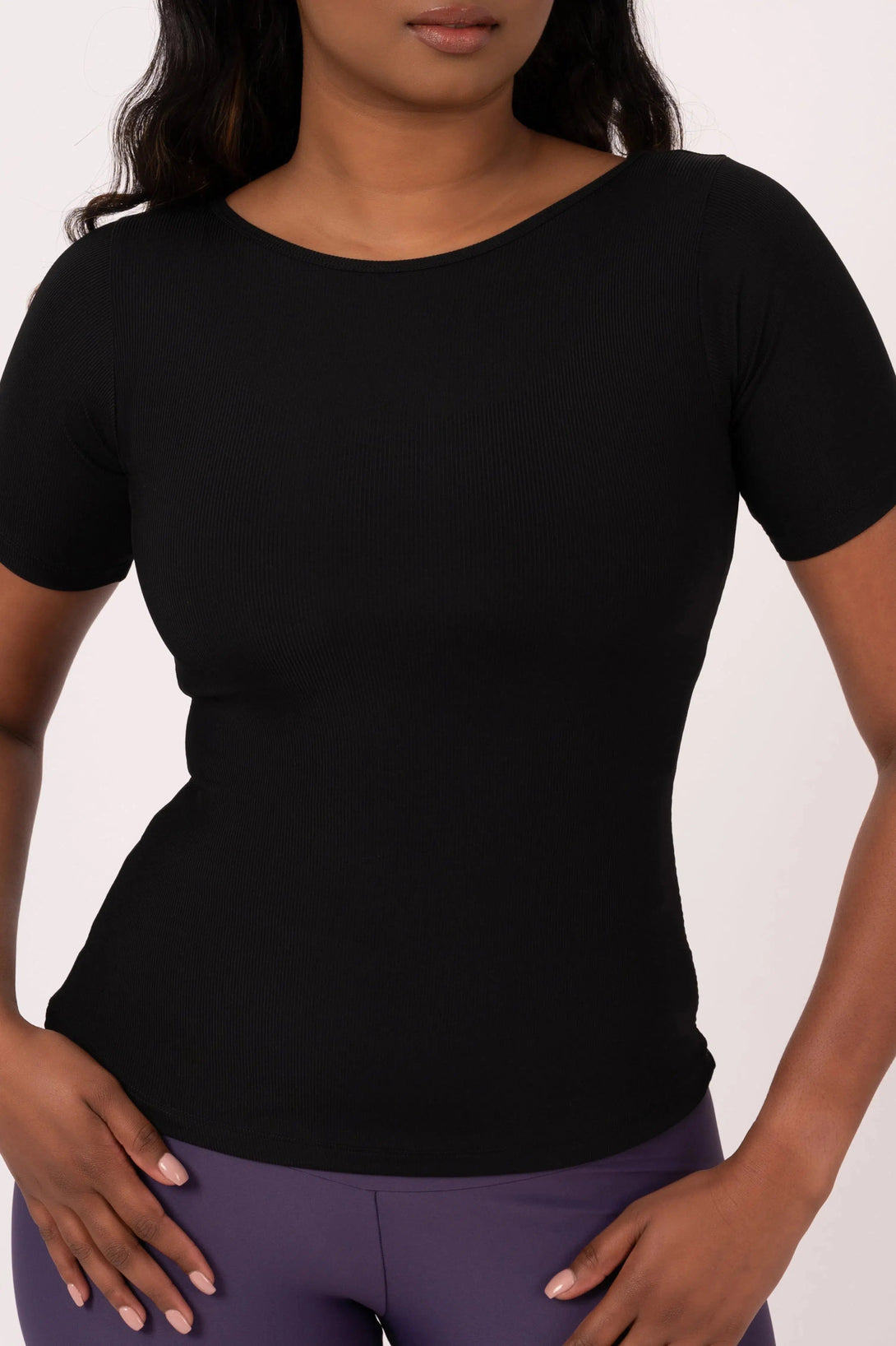 Rib Knit Fitted Tee - Black-Activewear-Exoticathletica